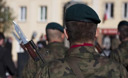 Żołnierze w mundurze podczas zgrupowania 