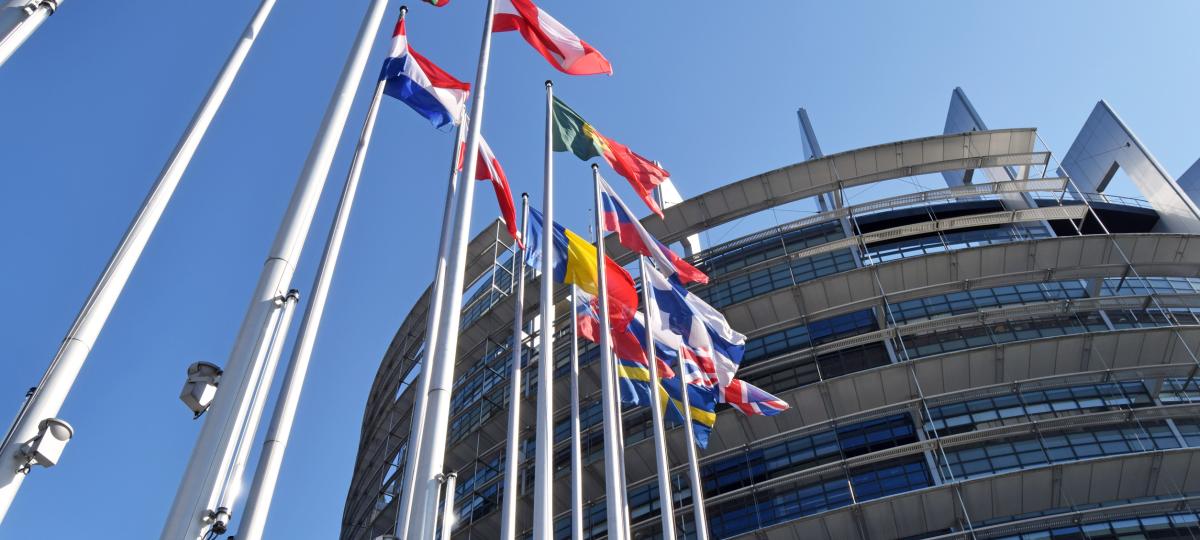 Flagi przed Parlamentem Europejskim